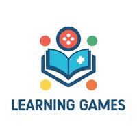 Learning focused minimalistic logo design for educational games featuring an open book and playful elements, suitable for various age groups seeking engaging learning experiences vector