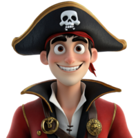 Animated Pirate Character Rendering with Jolly Expression and Detailed Costume png