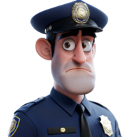 Cartoon Policeman Character with Expressive Eyes and Serious Demeanor Design png