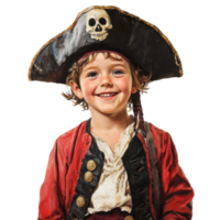 Enchanting young adventurer dressed as a pirate with beaming joyful expression png