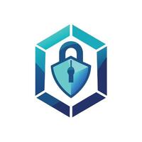Minimalist logo design showcasing a padlock symbolizing data security, featuring geometric shapes and a modern color palette vector