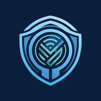 Modern logo design featuring biometric security elements in a sleek shield shape with a futuristic color palette vector