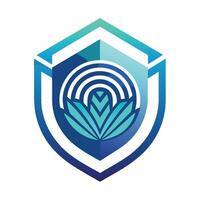 Modern logo design showcasing biometric authentication technology with stylized elements and a shield motif representing security and innovation vector