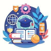 Modern logo design for innovative online learning platform showcasing education, technology, and global connectivity vector