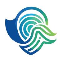 Elegant logo design showcasing biometric authentication elements with a blend of wave patterns and colors to represent security and reliability in technology vector