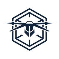 Sleek minimalist logo representing a drone surveillance station with dynamic design elements emphasizing aerial technology vector