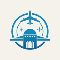 Minimalist terminal logo design for airport services featuring an airport building and aircraft in a modern, sleek style vector