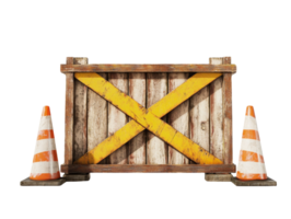 Isolated construction barrier with striped cones on a plain background render png