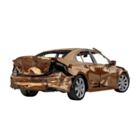 Damaged bronze car after collision displaying significant rear end impact png