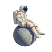 Contemplative Cosmonaut Resting on Lunar Surface, Minimalist Spacewalk Solitude Scene png