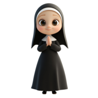 Charming 3D Render of a Cute Nun Character Expressing Faith and Serenity png