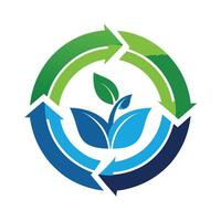 Modern logo representing the principles of circular economy, showcasing sustainability and environmental technology through a clean design with green and blue elements vector