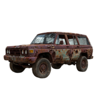 Aged automobile. Decayed rust bucket, abandoned vehicle against a stark backdrop png