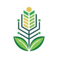 Innovative minimalist logo design representing a vertical farming platform with abstract plant elements and technologyinspired features vector