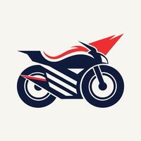 Dynamic minimalist logo design featuring a sleek motorcycle silhouette with bold red accents and streamlined shapes, suitable for a modern motorcycle brand focused on speed and adventure vector