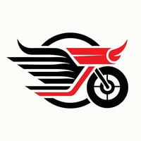 Dynamic minimalist logo design for a motorcycle brand featuring a stylized bike with wings, emphasizing speed and freedom vector