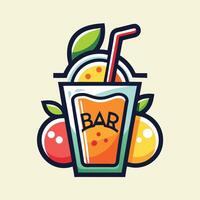 Fresh logo design for a smoothie bar showcasing a colorful drink with citrus fruits and vibrant elements, perfect for branding and promotional materials vector
