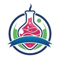 Modern logo design representing an innovative lab grown meat company with a colorful flask symbolizing biotechnology and sustainability efforts in the food industry vector