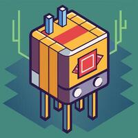 Stylized electronic component with bold colors and geometric shapes set against a simple background vector