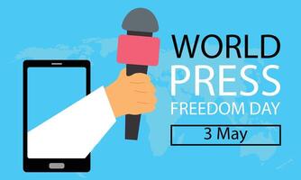 illustration graphic of hands out of smartphone, displaying world map, perfect for international day, world press freedom day, celebrate, greeting card, etc. vector