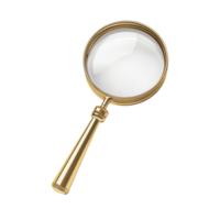 Gleaming golden magnifier, an isolated instrument for focused discovery, presented with clarity on a pristine canvas png
