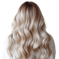 Blonde wavy hairstyle with light and shadow play on a translucent setting, showcasing soft waves and radiant color png