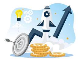 Rocket launch with a pile of money and creative ideas. vector