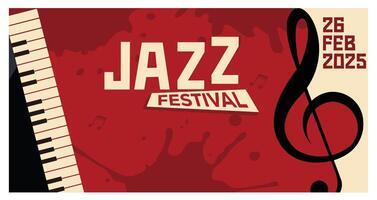 Jazz festival flyer design featuring musical notes and keyboard elements. vector