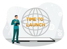 Businessman preparing for startup launch with innovation technology. vector