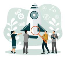 The business team plans to start a business project with innovation and collaboration. vector