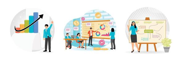 Business analysis in a modern style.Professionals discussing financial and analytical data vector