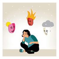 A woman with changing emotions of happy and sad. vector