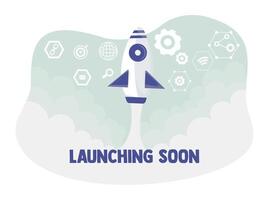 Project announcement banner with rocket launch. vector