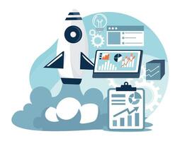 Starting a new business with a rocket launch. vector