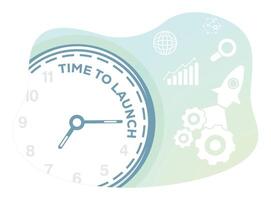 Clock and business tech graphics representing time to launch a project. vector