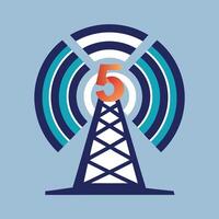 Modern logo design for network infrastructure featuring a wireless tower and signal waves in distinct colors and a bold number five vector