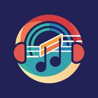 Digital minimalist logo design for a modern music streaming service featuring vibrant colors and abstract sound elements in a circular shape vector