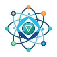 Modern logo design for a quantum computing innovator featuring interconnected particles and a central emblem vector