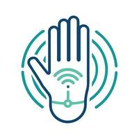 Innovative logo design for gesture recognition technology interface showcasing hand with signal waves vector