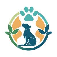 Holistic minimalist logo design representing an animal wellness center with natural elements and soothing colors illustrating a pet's connection to health and vitality vector