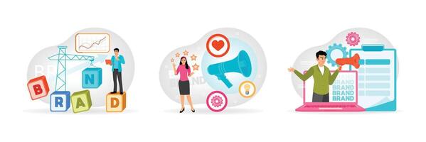 Developing business strategies with brand building, brand identity, and brand promotion. vector