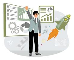 The male entrepreneur is happy because he has completed all the tasks from the list and set goals. vector