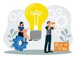 Teamwork analyzes data and develops ideas. vector