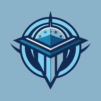 Futuristic minimalist logo design with geometric shapes and blue tones showcasing a stylized emblem centered within a circular frame vector