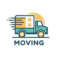 Minimalist logo representing a moving company with a stylized truck design, conveying speed and efficiency in relocation services during daylight vector