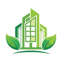Innovative logo representing a green architecture firm with modern building design and natureinspired elements vector