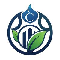 Elegant logo design featuring a carbon capture application with leaves and water elements symbolizing sustainability and innovation vector