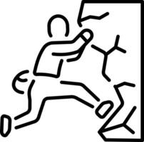 Linear icon showing a person climbing a rocky surface vector