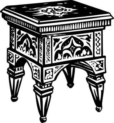 A vintage style illustration of carved table
