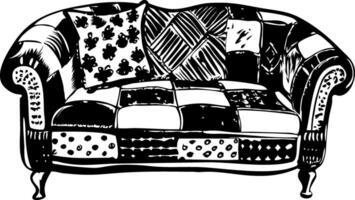 A sketchy style illustration of a patchwork sofa vector